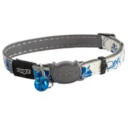 Rogz Glowcat Safeloc Polyester Cat Collar Blue Floral - 2 Sizes