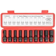 3/8" Drive Universal Swivel Impact Socket Set Deep, 6 Point Wobble Flexible S...