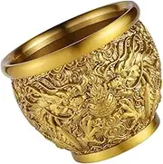 GREENADSCAPE Brass Treasure Basin Dragon Design Decorative Wealth Bowl for Office and Home Retro Style Tabletop Ornament Housewarming Festive Occasions