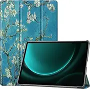 [YKNIUFLY] Case for Samsung Galaxy Tab S9 FE Plus, PU Slim Cover, with Auto Sleep/Wake up Hard Trifold Stand Cover, Case for Samsung Galaxy Tab S9 FE Plus.(Apricot Flower)