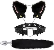 Stainless Steel Fox Tail Anal Butt Plug Dog Ear Headband Leather Necklace Chocker Set Costume Accessory for Women Men