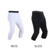 Men 3/4 Capri Compression Basketball Sport Pants With Knee Pads Tight Leggings