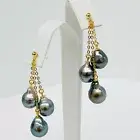 Dark Tahitian Pearls Dangle Earrings 9mm Multi-Colored Drop-Baroque S/Silver 925