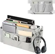 WOMACO Bedside Storage Organizer, Bunk Loft Bed Side Caddy with Adjustable Strap Buckles, College Dorm Bed Hanging Basket for Dorm, Bunk, Loft, Hospital Bed (Light Mica Gray, Large), CTB003