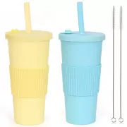 Reusable Boba Cup Bubble Tea Cup 2 Pcs 700ml Leakproof Wide Mouth Smoothie Cups