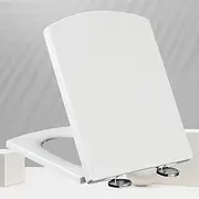 White Square Toilet Seat Soft Close with Quick Release, Adjustable Hinges for Easy Installation, Heavy Duty Bathroom Loo Seat,37 * 47cm