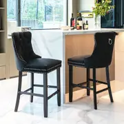 Siena Set of 2 Velvet Bar Stools -Black