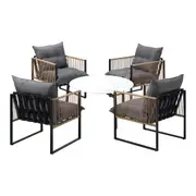 Livsip Outdoor Patio Set Furniture White 70cm Coffee Table Rattan Chairs 5PCS