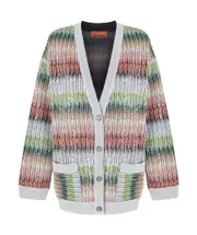 Missoni Drop Shoulder Striped Cardigan IT44 MULTICOL GREEN RED AND