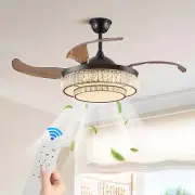 Contemporary LED Retractable Ceiling Fan with Light and Remote Control, Quiet Re