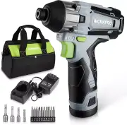 Cordless Impact Driver Kit, 1/4” Hex Electric Impact Drill/Driver Set with 12V 2