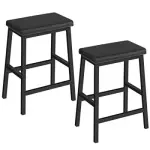 Bar Stools, 24" Set of 2 Bar Chairs, PU Leather Upholstered Breakfast Black