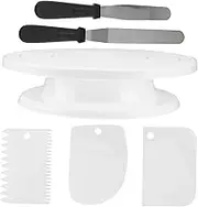 GRIRIW 1 Set 6pcs Cake Decorating with Rotating Turntable Plastic Spatula and Scrapers for Easy Cake Decorating for Bakery and Home Baking