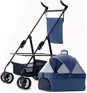 Pet Stroller Cat Bag Outing Stroller Small Pet Stroller Folding Stroller (Color : Blue, Size : 59 * 50 * 89cm)