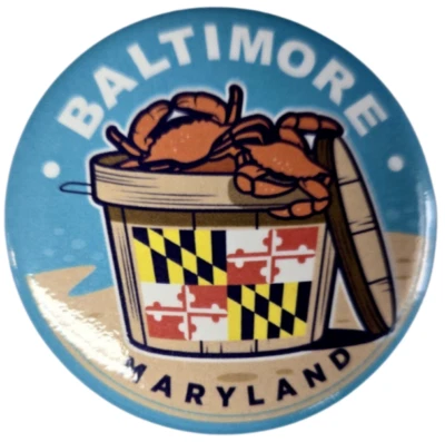 Baltimore Crab Bushel MD Flag Round Metal Magnet