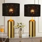 Touch Control Lamps Set of 2 Gold Table Lamps 3-Way Dimmable with USB A+C Por...