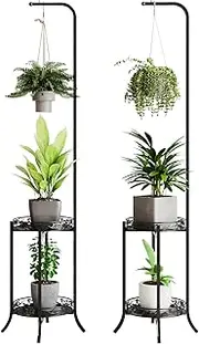 [COPREE] 2-tier Hanging Plant Stand 2 Pack, Space-Saving Iron Planter Shelves Flower Pot Organizer Rack Multiple Flower Pot Display Holder Shelf Indoor Outdoor Heavy Duty Planter Shelving Unit