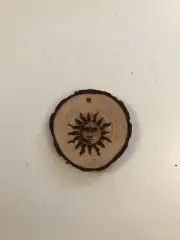2.5” Hand Burned Pyrography Ornament “Sun And Moon”