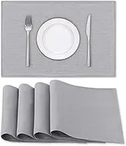 Smarcute Linen Placemats for Dining Table,Waterproof & Heat Resistant Placemat for Kitchen/Dining Decor Set of 6 Solid Table Mats Washable, Grey, 46X30cm