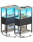 Small Narrow LED End Table with Charging Station, Side Greige Plug & LEDs