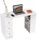 Simple Computer Desk with 3 Drawers Home Office Desk with Open Shelf White Study
