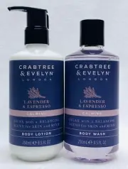 2PC SET Crabtree Evelyn LAVENDER ESPRESSO Calming Lotion & Body Wash RARE 8.5 OZ