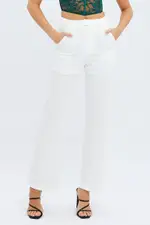 White Straight Fit Pants High Rise Ponte - Size 14, Women's Wide Leg Pants