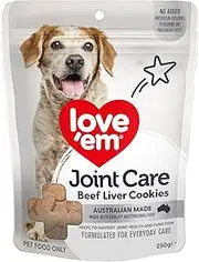 love'em Beef Liver Treats, Cookies 250g - Natural Dog Treats with Glucosamine & Chondroitin, Supports Joint Health & Mobility