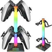 RGB Gaming Headset Stand for PS5 Gaming Accessories, Controller Holder with 2 USB2.0 Ports, 10 Lighting Effects Gaming Headphones Stand Accessories for Desktop Gamer