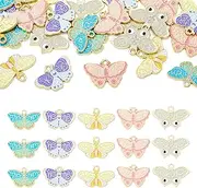 [Cheriswelry] 25Pcs Butterfly Enamel Pendants Charms Light Gold Alloy Enamel Pendants Colorful Butterfly Metal Dangle Charms 16-18.5mm for Valentine’s Day Necklace Earring Bracelet Jewelry Making,