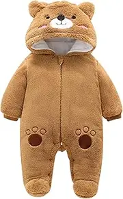 [KEOYA] Baby Girls Boys Winter Fleece Snowsuit Infant Cute Cartoon Hooded Romper One Piece Footie Warm Jumpsuit