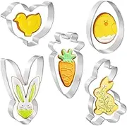 Gtmkina Easter Cookie Cutter Set - 5 Pices,Easter Bunny Cookie Cutter,Stainless Steel Cookie Biscuit Cutter Shapes - Egg, Carrot, Bunny, Chick, Bunny Face Holiday Themed Cutter
