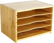 WKWKER File Organizer with 3 Adjustable Shelves Bamboo Document Letter Tray Paper File Sorter for Desktop Office Home Study Workstation Desk Storage Rack (Natural)