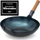 Flat Bottom Woks & Stir Fry Pans- 13.5" Blue Carbon Steel Wok - Preseasoned Carb