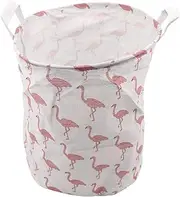 NUZAMAS Laundry Basket Bathroom Storage Laundry Bag Round Large Canvas Fabric Storage Basket Collapsible Dirty Clothes Organizer for College Dorm Bedroom Bathroom(Flamingos)