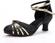 [TangDao] Women's Latin Dance Shoes Mid Heels Closed Toe Salsa Ballroom Dancing Shoes for Outdoor