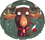 Funny Christmas Moose Head Print Shower Cap For Women Men Reusable Lightweight Soft Bath Hair Cap With Elastic Band