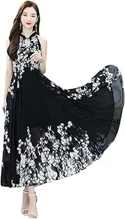 KALWEL Qipao Dress for Women Retro Cheongsam Senior Sense of Foreign Gas Ink Print Elegant Temperament Cut Shoulder Dresses Black, XX-Large