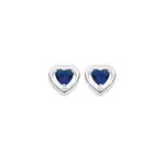 Silver Blue Glass Heart & Polish Frame Studs in Blue