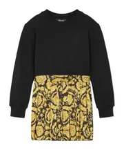 Versace Kids Barocco-Printed Panelled Crewneck Dress 8Y,6Y,14Y,12Y,10Y Black Gold