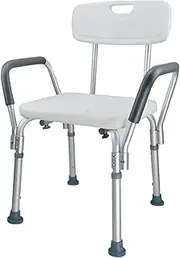 Adjustable Shower Chair with Assist Grab Bar - Anti-Slip Bath Stool for Elderly & Disabled - Durable Aluminum Legs - Tool-Free Assembly (Shower Chair with Back and Arm)