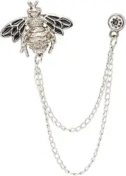 [A N KINGPiiN] Lapel Pin for Men Bee with Hanging Chain Brooch Suit Stud, Shirt Studs Men's Accessories