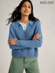 White Stuff Blue Chaterly Collar 100% Cotton Cardigan (F48276) | $136