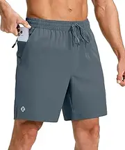 [Ksmien] Men's Running Shorts 7 Inch with Zipper Pockets Quick Dry Lightweight Athletic Shorts for Workout Gym Basketball