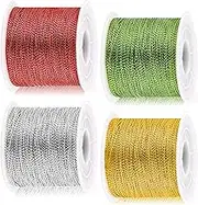 Glarks 4Rolls 109Yards Metallic Cord String Set, 4 Colors Non Stretch Thread Jewelry Craft String for Craft Making Gift Wrapping Bracelet Making Jewelry Making Thread