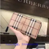 在飛比找Yahoo!奇摩拍賣優惠-里昂二手正品  Burberry 經典戰馬格紋 拉錬長夾 多