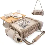 Mutifunctional Wicker Picnic Basket Set for 2 with Blanket and Picnic Table, Ins