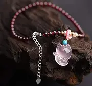 [QSAENHA] Feng Shui Crystal Amulet Anklet Wealth Bracelet Prosperity Natural Garnet Rose Quartz Fox Healing Chakra Talisman Stone Amulet Vacation Blessed for Women Attract Money Love Luck/2008