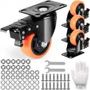VEVOR Caster Wheels, 76.2 mm Swivel Plate Casters, Set of 4, with Security A/B Locking No Noise PVC Wheels, Heavy Duty 113 kg Load Capacity Per Caster