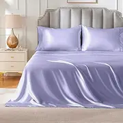 FreshCulture Satin Sheets Queen Size, Silky Soft Satin Bed Sheets, 4 Psc Lavender Satin Sheets with Deep Pocket, Similar to Silk Sheets, Luxury Silk Feel Satin Queen Sheets Set, Lavender